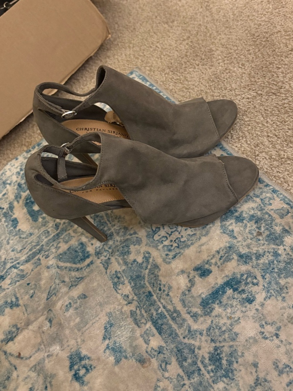 Women's Gray Suede Open-Toe Heels